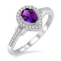 Pear Shape Amethyst and 1/6 Ctw Round Cut Diamond Ring in 10K White Gold