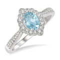 6x4 MM Oval Shape Aquamarine and 1/5 Ctw Round Cut Diamond Semi-Precious Ring in 10K White Gold