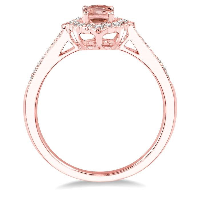 6x4 MM Oval Shape Morganite and 1/5 Ctw Round Cut Diamond Semi-Precious Ring in 10K Rose Gold