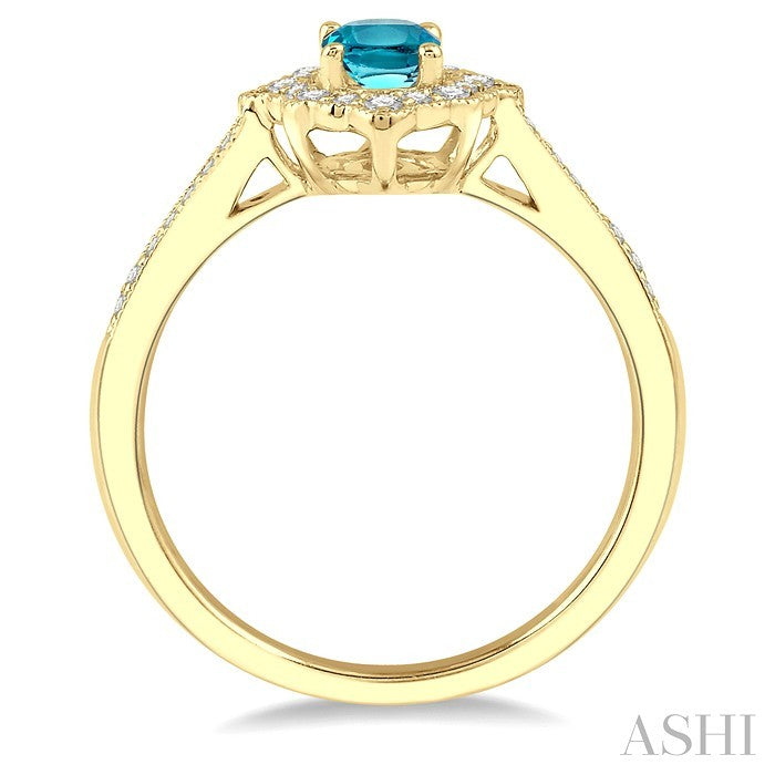 6x4 MM Oval Shape Aquamarine and 1/5 Ctw Round Cut Diamond Semi-Precious Ring in 10K Yellow Gold