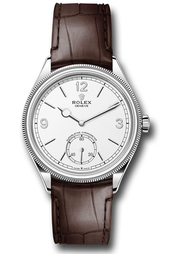*Pre-Owned* Rolex White Gold 1908 Watch - Domed And Fluted Bezel - White Index Arabic Dial - Alligator Leather Strap