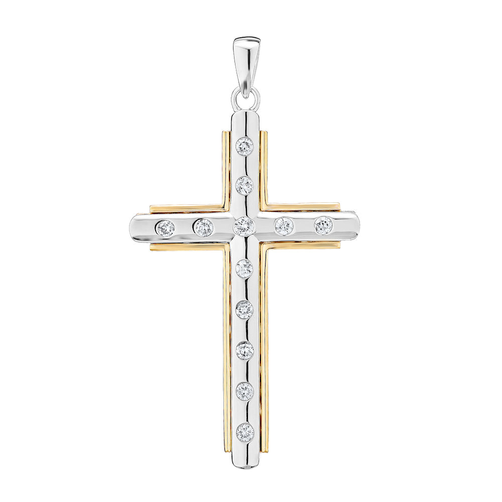 Diamond Burnished Cross Pendant