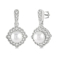 6 MM Cultured Pearl and 1/4 Ctw Round Cut Diamond Halo Earrings in 10K White Gold