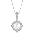 7 MM Cultured Pearl and 1/5 Ctw Round Cut Diamond Halo Pendant With Chain in 10K White Gold