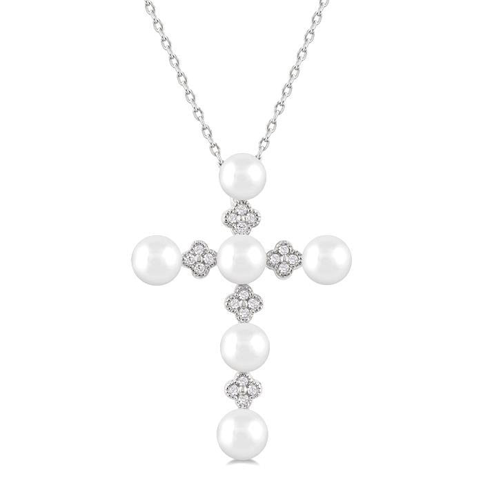 Cross Pearl & Diamond Fashion Pendant