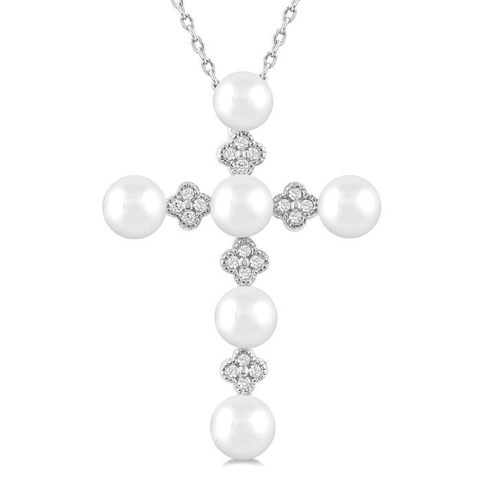 Cross Pearl & Diamond Fashion Pendant