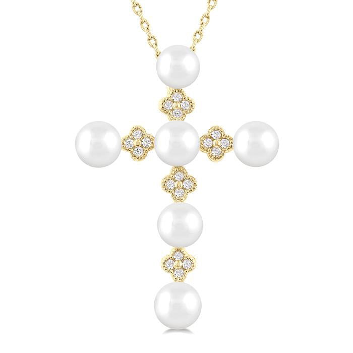 Cross Pearl & Diamond Fashion Pendant