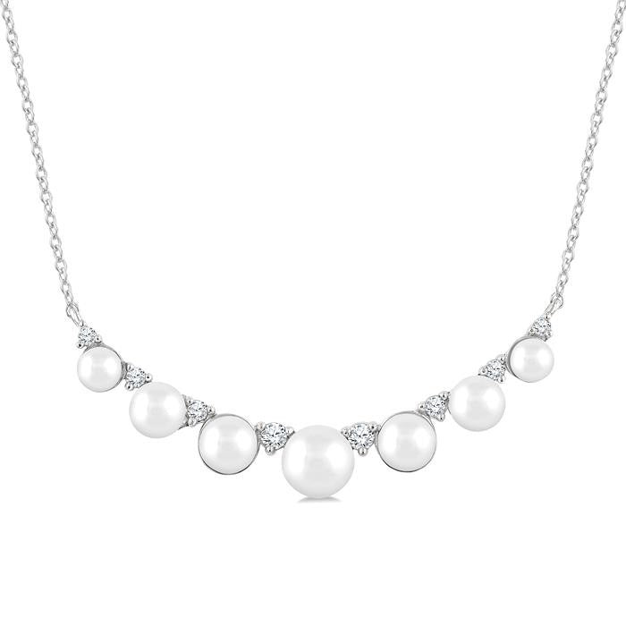 3.5 MM-5 MM Cultured Pearl and 1/6 Ctw Round Cut Diamond Smile Necklace in 10K White Gold