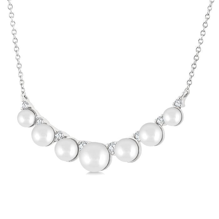 3.5 MM-5 MM Cultured Pearl and 1/6 Ctw Round Cut Diamond Smile Necklace in 10K White Gold