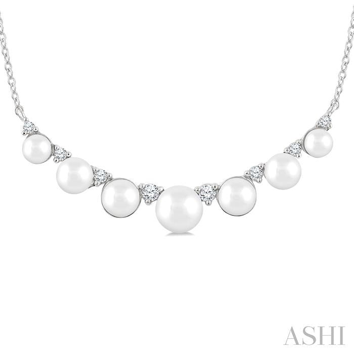 3.5 MM-5 MM Cultured Pearl and 1/6 Ctw Round Cut Diamond Smile Necklace in 10K White Gold