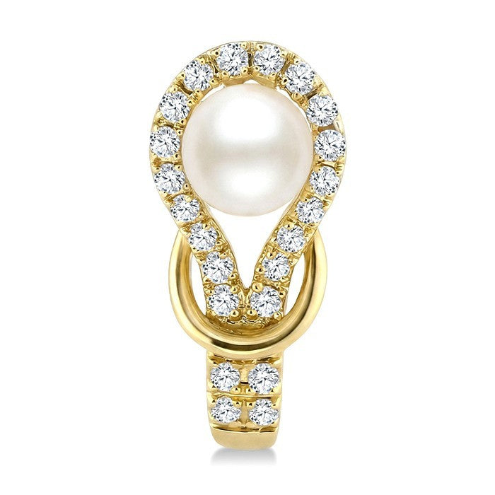 4.5 MM White Cultured Pearl and 1/5 Ctw Round Cut Diamond Fashion Earrings in 10K Yellow Gold