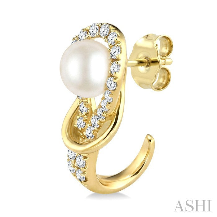 4.5 MM White Cultured Pearl and 1/5 Ctw Round Cut Diamond Fashion Earrings in 10K Yellow Gold