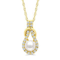 5 MM White Cultured Pearl and 1/8 Ctw Round Cut Diamond Fashion Pendant With Chain in 10K Yellow Gold