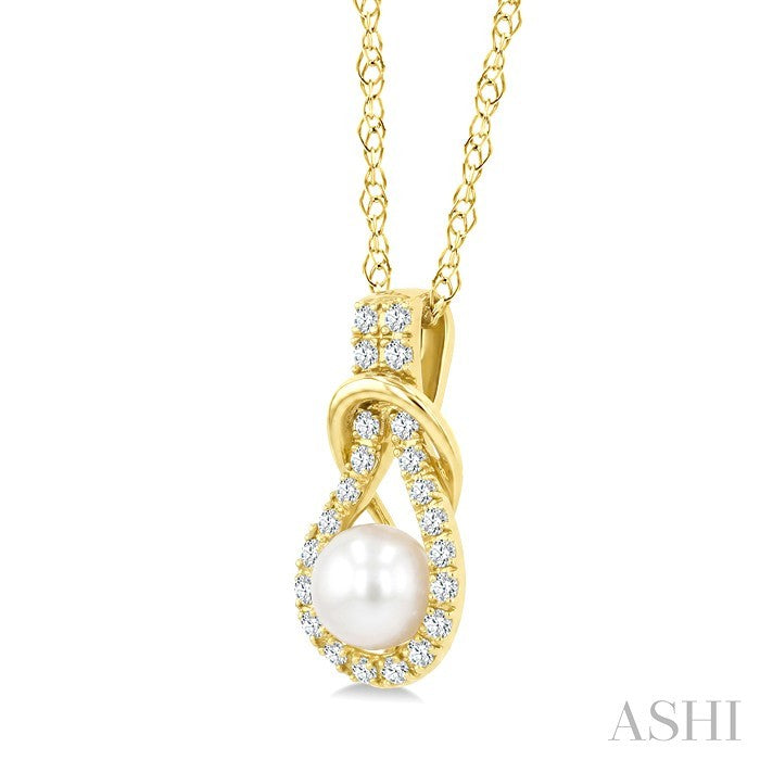 5 MM White Cultured Pearl and 1/8 Ctw Round Cut Diamond Fashion Pendant With Chain in 10K Yellow Gold