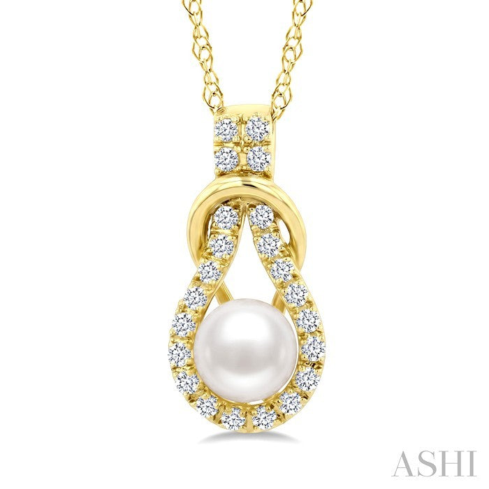 5 MM White Cultured Pearl and 1/8 Ctw Round Cut Diamond Fashion Pendant With Chain in 10K Yellow Gold