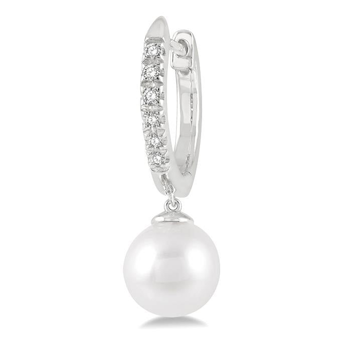 Pearl & Diamond Drop Petite Huggie Earrings