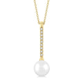 7 MM Round Shape Cultured Pearl and 1/10 Ctw Petite Round Cut Diamond Fashion Pendant With Chain in 10K Yellow Gold