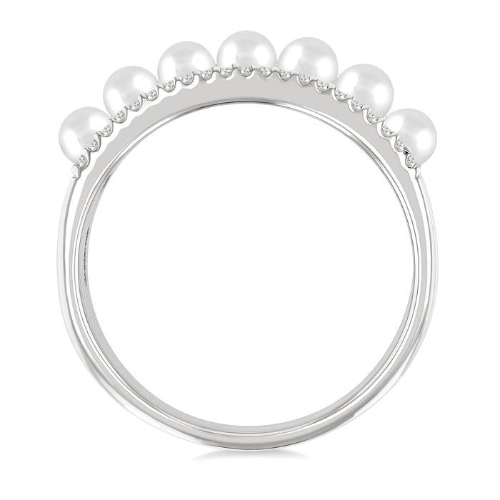 3 MM Cultured Pearl and 1/5 Ctw Round Cut Diamond Fashion Band in 14K White Gold