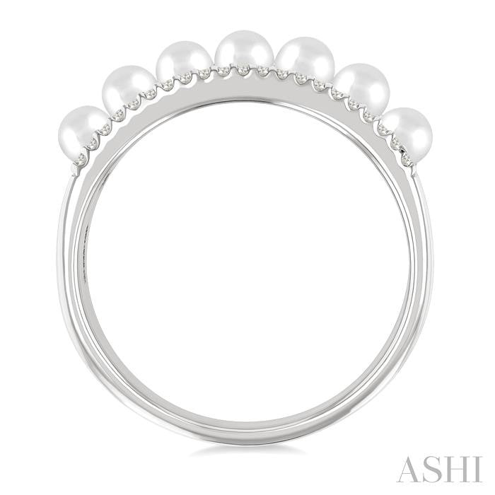 3 MM Cultured Pearl and 1/5 Ctw Round Cut Diamond Fashion Band in 14K White Gold