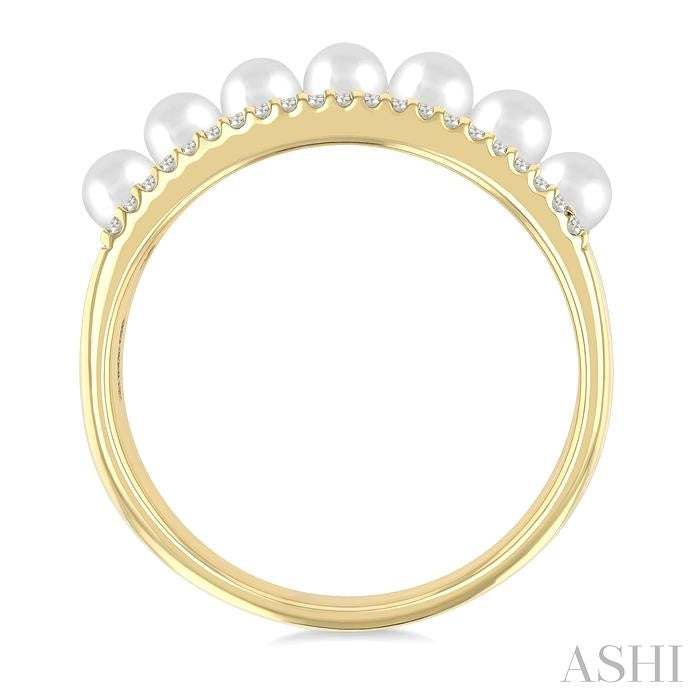 3 MM Cultured Pearl and 1/5 Ctw Round Cut Diamond Fashion Band in 14K Yellow Gold