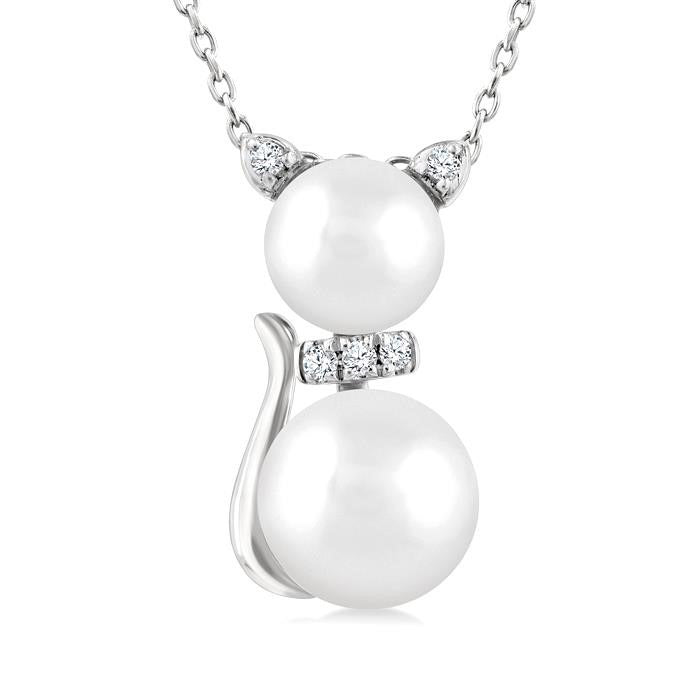 Cat Pearl & Petite Diamond Fashion Pendant