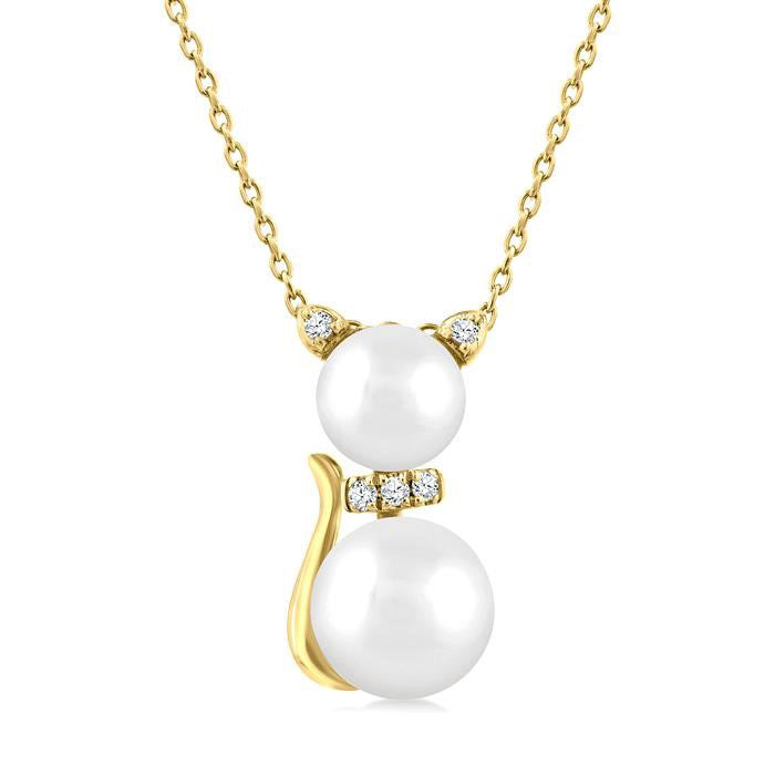 Cat Pearl & Petite Diamond Fashion Pendant