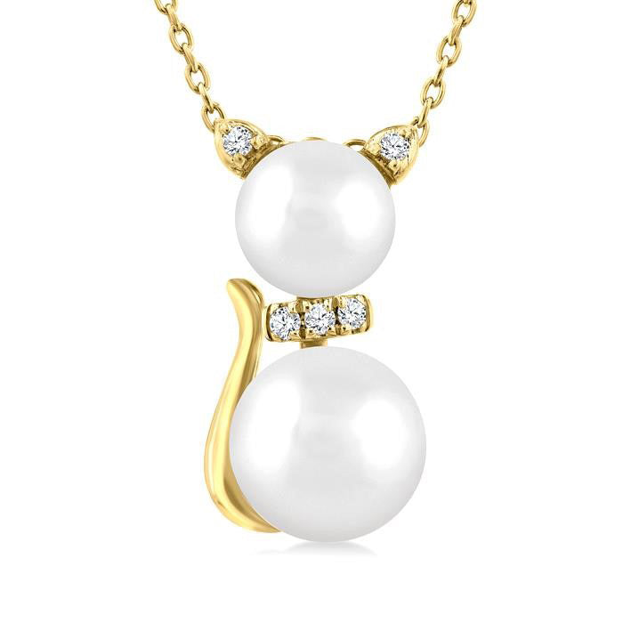 Cat Pearl & Petite Diamond Fashion Pendant