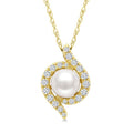 5 MM White Cultured Pearl and 1/8 Ctw Round Cut Diamond Fashion Pendant With Chain in 10K Yellow Gold