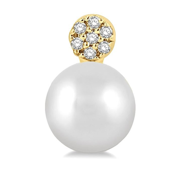 5.5 MM Round Shape Cultured Pearls and 1/20 Ctw Round Cut Diamond Petite Fashion Earrings in 10K Yellow Gold