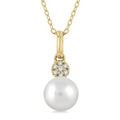 6 MM Round Shape Cultured Pearl and 1/50 Ctw Round Cut Diamond Petite Fashion Pendant With Chain in 10K Yellow Gold