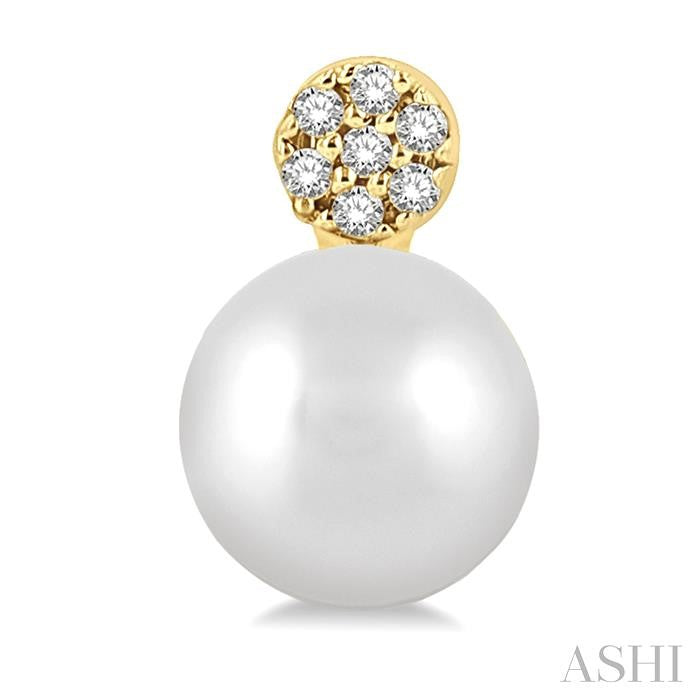 5.5 MM Round Shape Cultured Pearls and 1/20 Ctw Round Cut Diamond Petite Fashion Earrings in 10K Yellow Gold