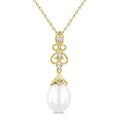10X8 MM Cultured Pearl and 1/20 Ctw Round Cut Diamond Fashion Pendant With Chain in 10K Yellow Gold