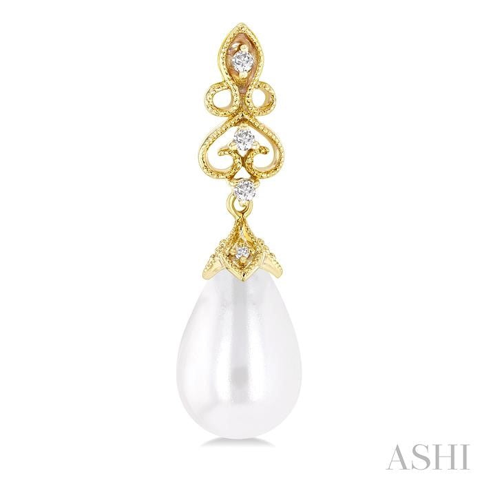 8X6 MM Cultured Pearl and 1/20 Ctw Round Cut Diamond Earrings in 10K Yellow Gold