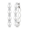 1/4 Ctw 4MM White Pearl and Round Cut Diamond Fashion Hoop Earrings in 14K White Gold