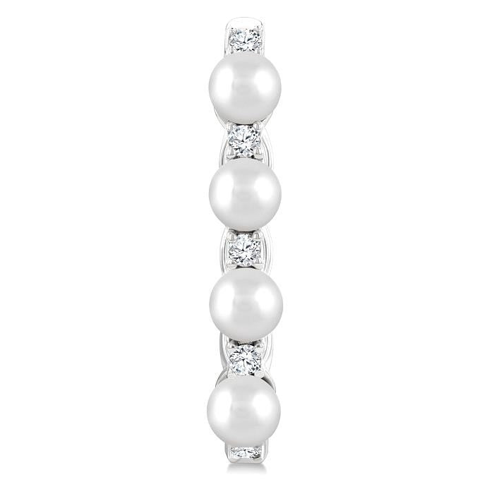 1/4 Ctw 4MM White Pearl and Round Cut Diamond Fashion Hoop Earrings in 14K White Gold