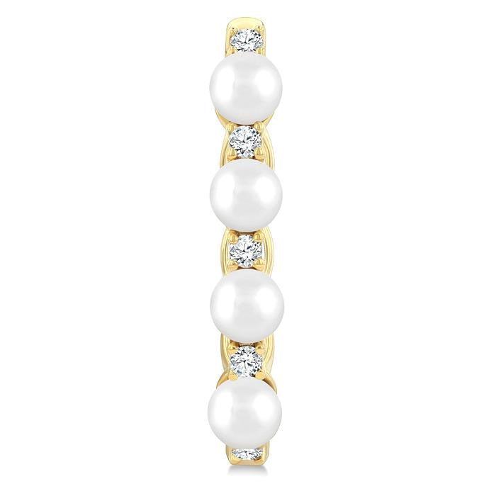 1/4 Ctw 4MM Cultured Pearl and Round Cut Diamond Fashion Hoop Earrings in 14K Yellow Gold