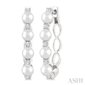 1/4 Ctw 4MM White Pearl and Round Cut Diamond Fashion Hoop Earrings in 14K White Gold