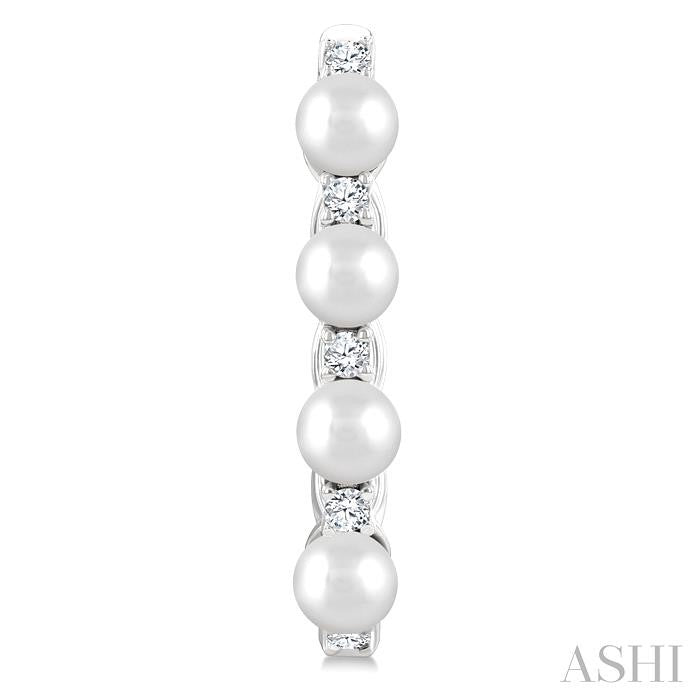 1/4 Ctw 4MM White Pearl and Round Cut Diamond Fashion Hoop Earrings in 14K White Gold