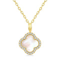 8 MM Mother of Pearl and 1/10 Ctw Round Cut Diamond Clover Petite Halo Pendant With Chain in 10K Yellow Gold