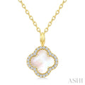 8 MM Mother of Pearl and 1/10 Ctw Round Cut Diamond Clover Petite Halo Pendant With Chain in 10K Yellow Gold