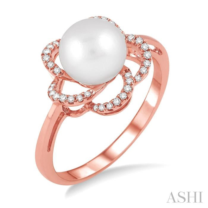 7 MM Cultured Pearl and 1/10 Ctw Round Cut Diamond Ring in 14K Rose Gold
