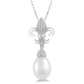 Fleur De Lis Pearl & Diamond Pendant