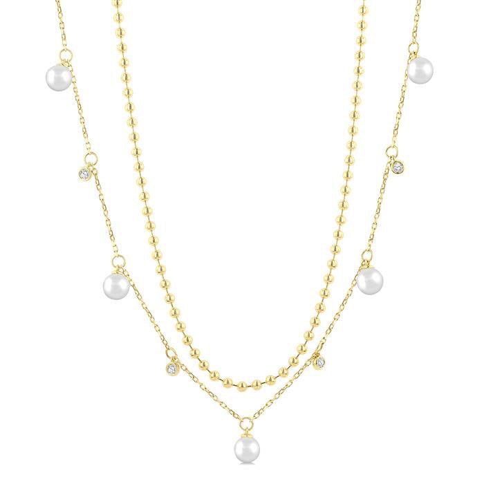 Pearl & Diamond Station Layered Necklace