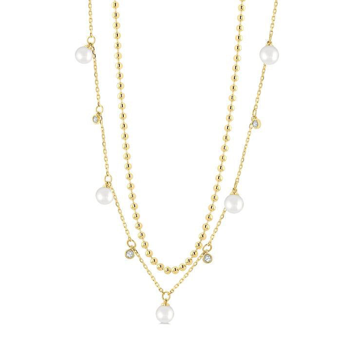 Pearl & Diamond Station Layered Necklace