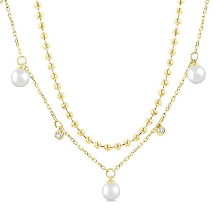 Pearl & Diamond Station Layered Necklace