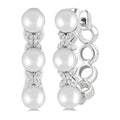 5 MM Cultured Pearl and 1/10 Ctw Round Cut Diamond Flower Earrings in 14K White Gold