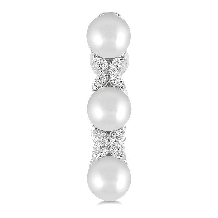 5 MM Cultured Pearl and 1/10 Ctw Round Cut Diamond Flower Earrings in 14K White Gold