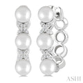 5 MM Cultured Pearl and 1/10 Ctw Round Cut Diamond Flower Earrings in 14K White Gold