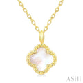 8 MM Mother of Pearl Bead Clover Halo Petite Pendant With Chain in 10K Yellow Gold