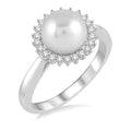 8x8 MM Round Shape Cultured Pearl and 1/5 Ctw Round Cut Diamond Ring in 14K White Gold